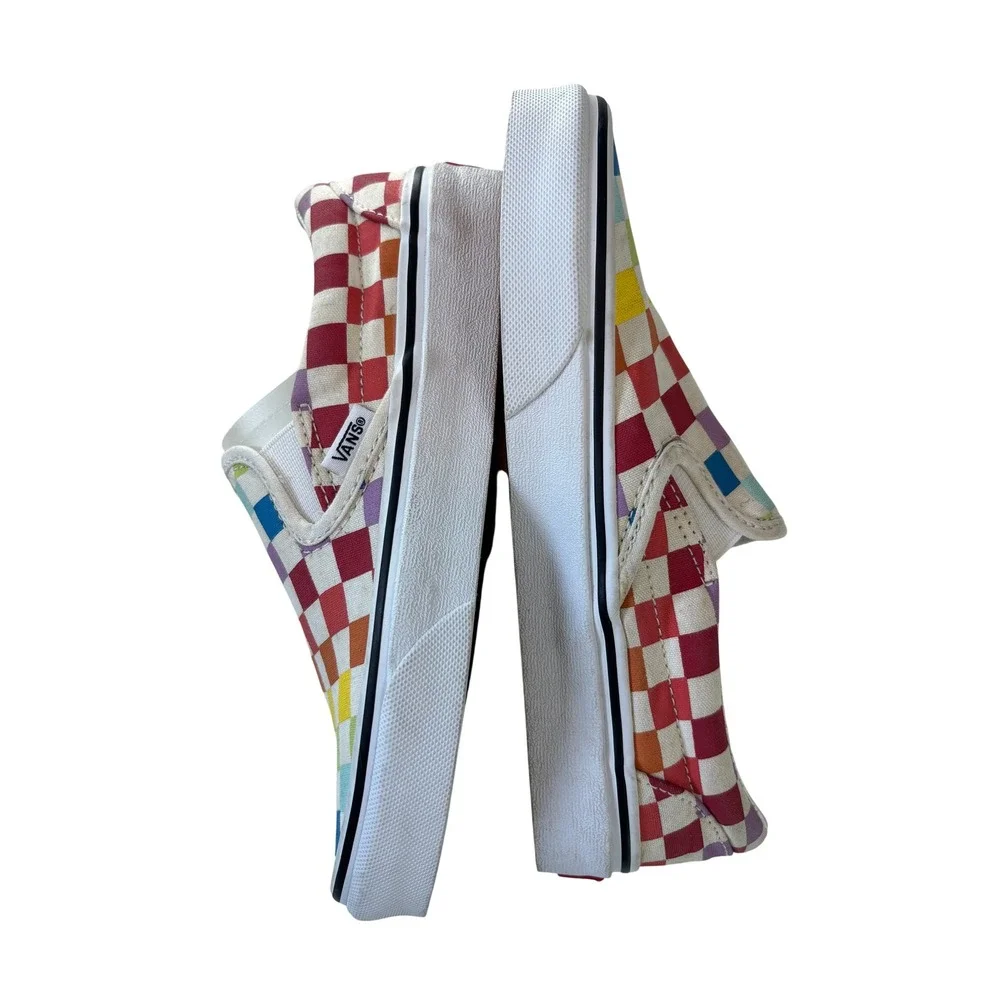 Vans Slip On Rainbow Checkerboard Women 5 Multicolor Canvas Skate Shoes